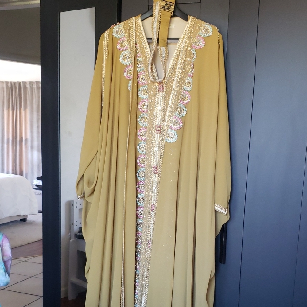 Embellished Gold Kaftan Dress